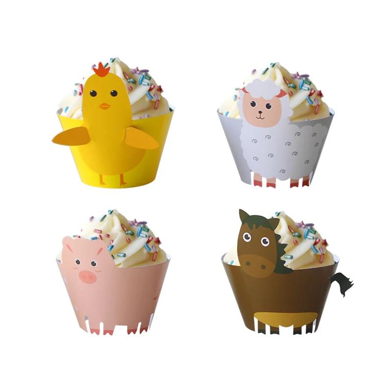 Cyuan Cartoon Animal Colored Cupcake Wrappers Party Cake Decor for Kids Unicorn/Woodland/Jungle/Llama/Farm Themed Party Supplies
