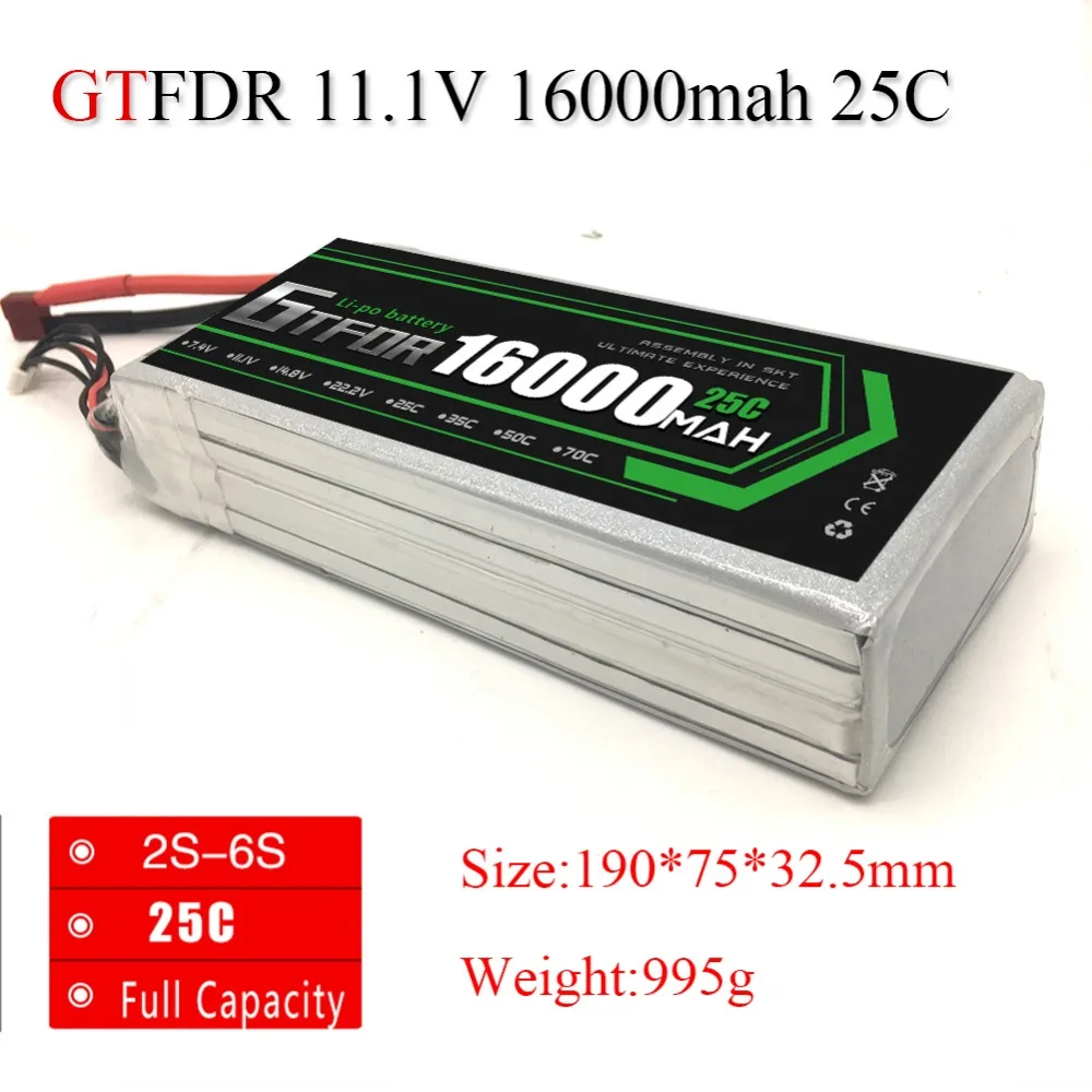 

GTFDR Lipo Battery3S 16000mah 11,1 V 25C Max50C для квадрокоптера вертолет, самолет с радиоуправлением мультикоптера дрона FPV