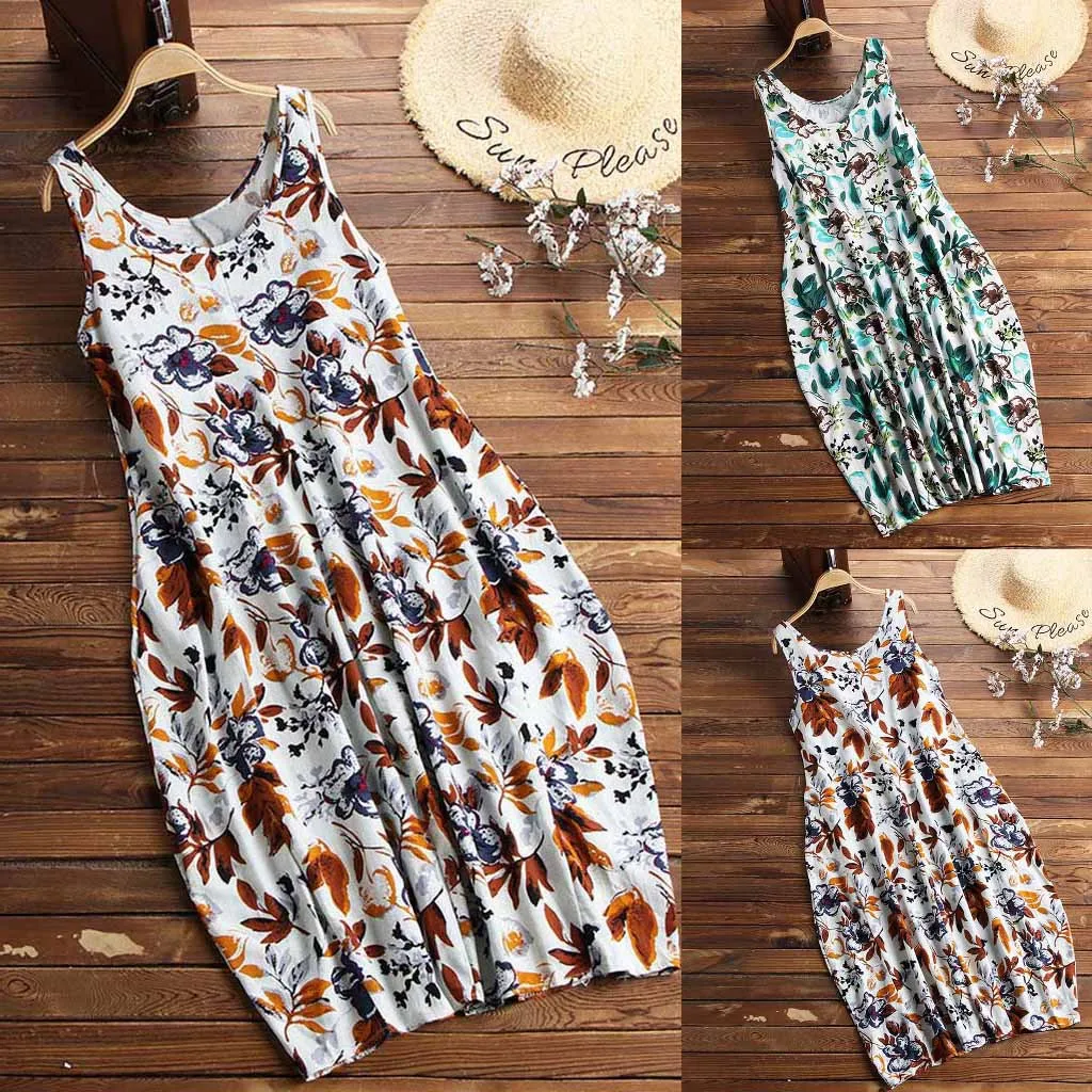 Женское летнее платье с цветочным принтом без рукавов мини оборками