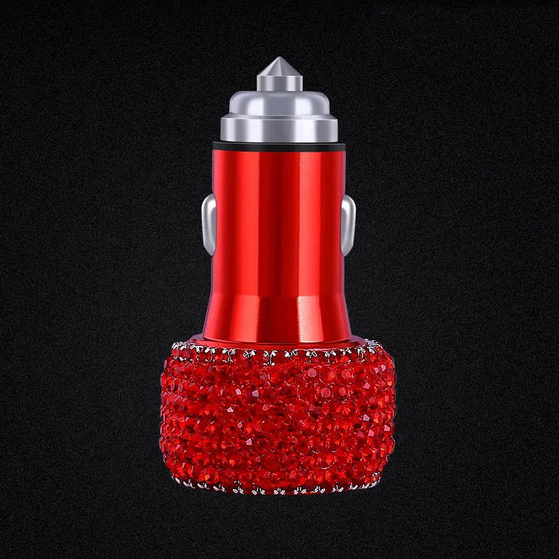red Car charger Dual USB Car Charger For Mobile Phone Tablet GPS Fast Charger Crystal Diamond Phone 3 Data Line Wire in Car Cigarette Lighter - Название цвета: red Car charger