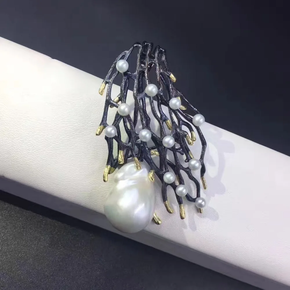 Натуральный пресноводный жемчуг брошь и кулон двойное использование 925 пробы