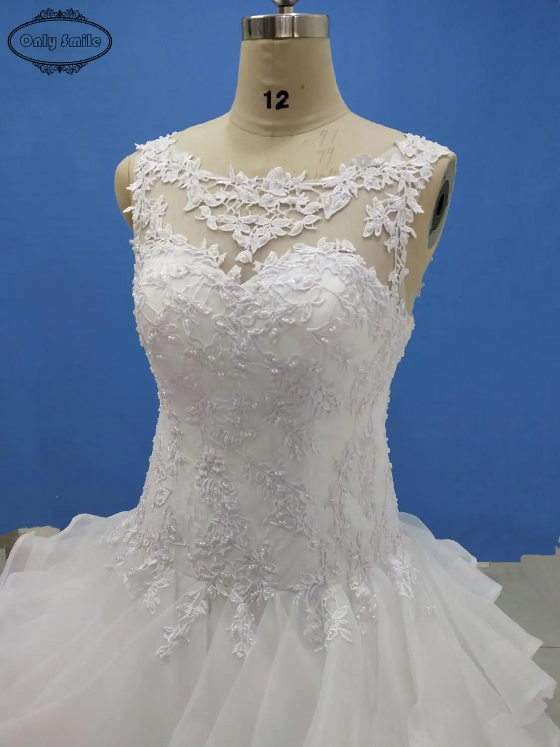 

OnlySmile Sexy Wedding Gowns 2019 Applique Beaded Royal Train Ruffle Ball Gown Bride Gown Vestido De Noiva