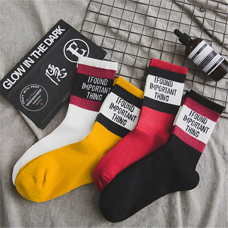 Женские хлопковые носки в черно белую полоску модные 4 вида цветов унисекс с