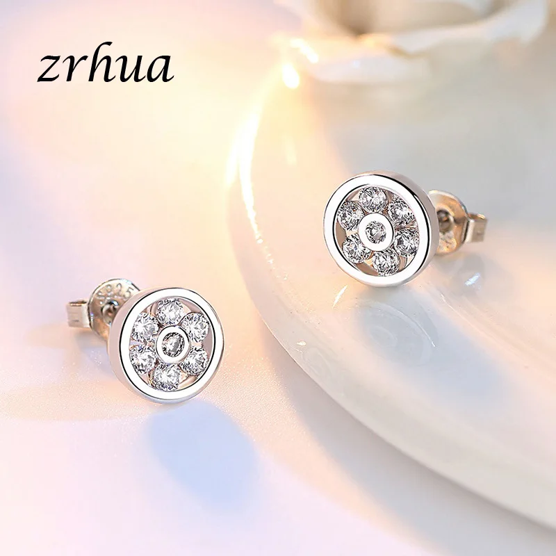 Женские серьги-гвоздики из серебра 925 пробы с кристаллами | Украшения и