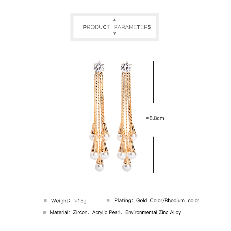 2 цвета элегантные длинные циркониевые висячие серьги с имитацией жемчуга для
