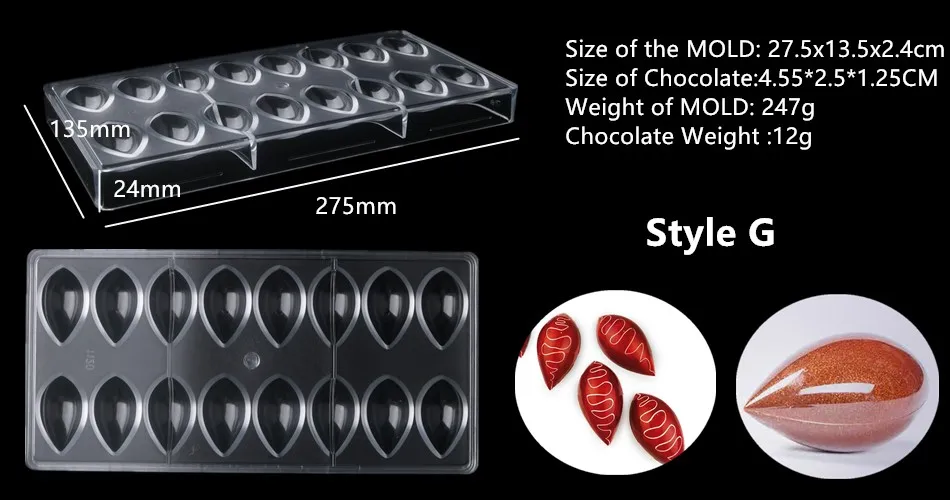 21 Grids Multiple Styles Chocolate Mold Polycarbonate High Quality Chocolate Mould Candy Mold Baking Tools