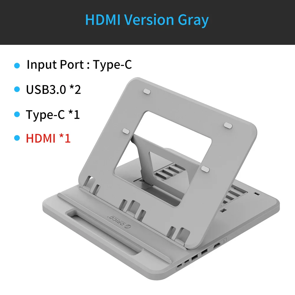 HDMI Model Gray ORICO держатель для ноутбука USB-C-HDMI PD USB 3,0 концентратор SD/TF порты 7 углов Регулируемый Противоскользящий силиконовый полый теплоотвод - Цвет: HDMI Model Gray