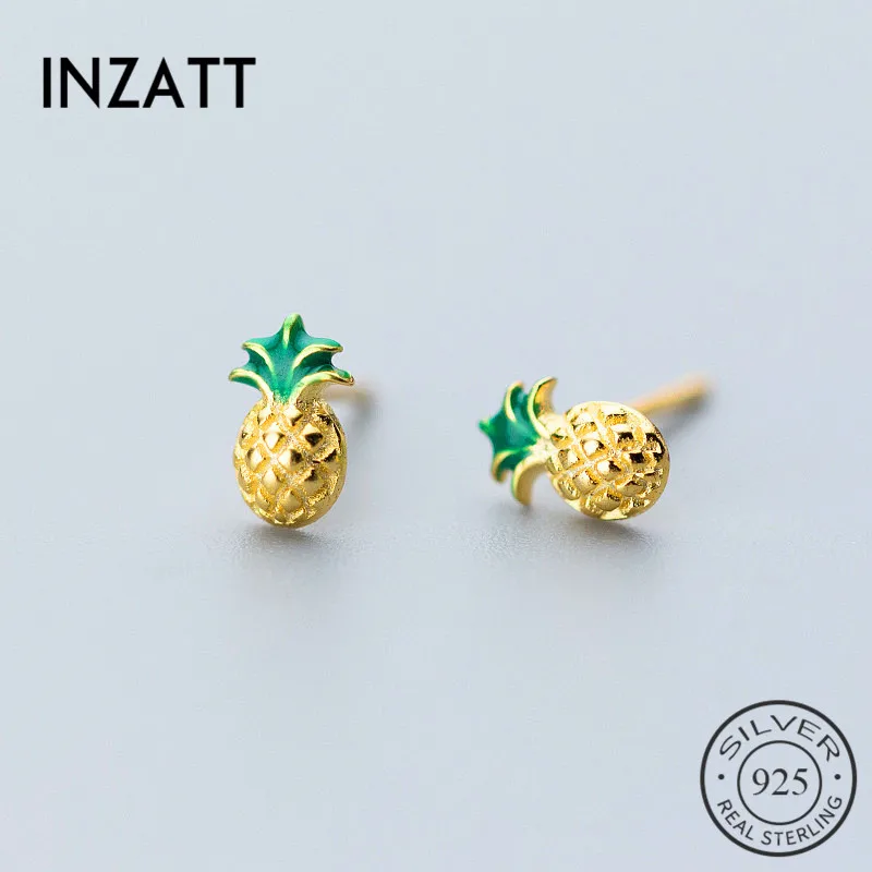 INZATT Tiny Cute Fruit Pineapple Shape Real 925 Sterling Silver Stud Earrings Prevent Allergy Girl Bithday Party Fine Jewelry | Украшения и