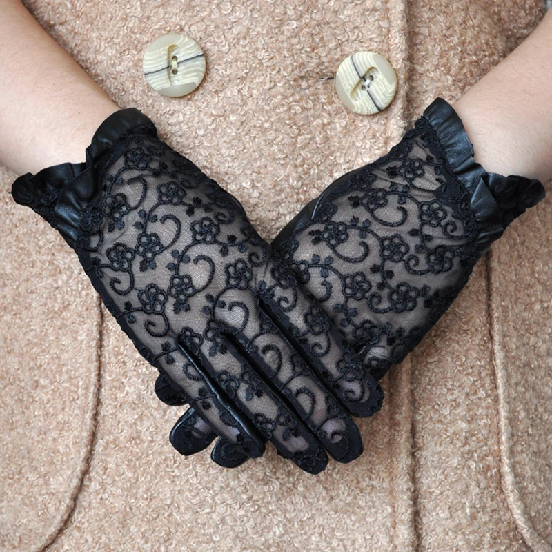 Женские перчатки из натуральной кожи черные удобные женские варежки овечьей