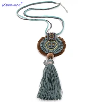 new womens accessories bohemia ethnic long fringe cotton tassle pendants necklace handmade peace symbol necklace