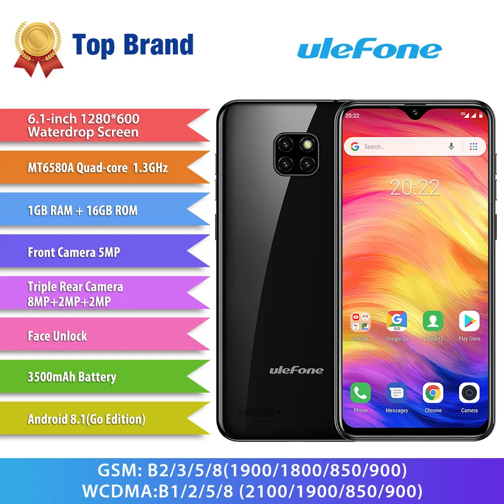 Новое поступление Ulefone Note 7 смартфон 3500 мАч 19:9 четырехъядерный 6 1 экран капли воды