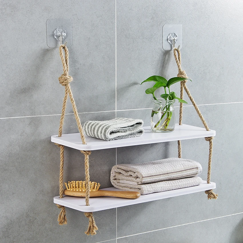 Wooden Hanging Shelf Swing Rope Floating Shelves 2 Tier Jute Wall Display Rack Children room kids clothing store display | Дом и сад