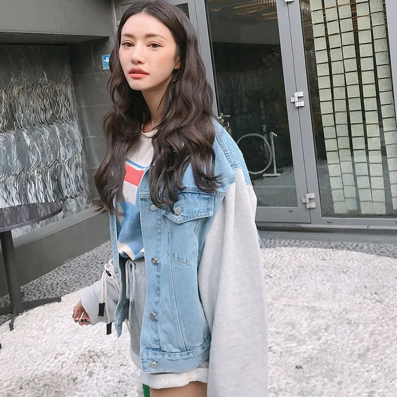 WHITNEY WANG 2019 Summer Fashion Streetwear Korea Style Patchwork Denim Jacket Women Stylish Jean Coat | Женская одежда