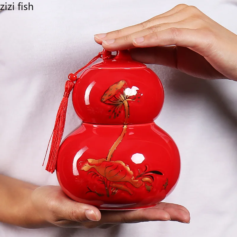 Creative ceramics gourd Tea can Sealed jar Household decoration Kitchen storage ceramic tea tin containers | Дом и сад