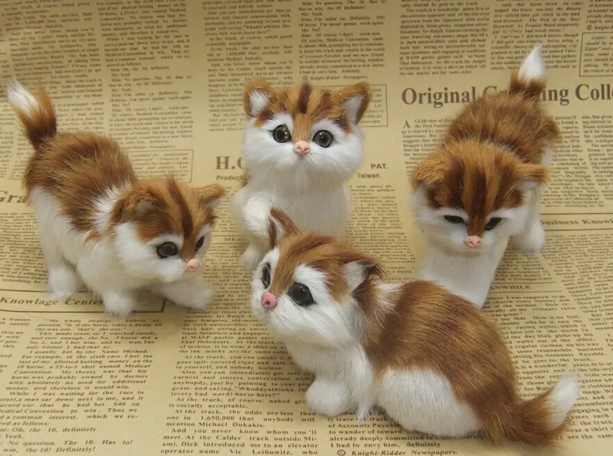 

simulation cats animal model about 9-12cm cats one lot/ 4 pieces, plastic&furs kitty handicraft,props,home decoration gift a0038