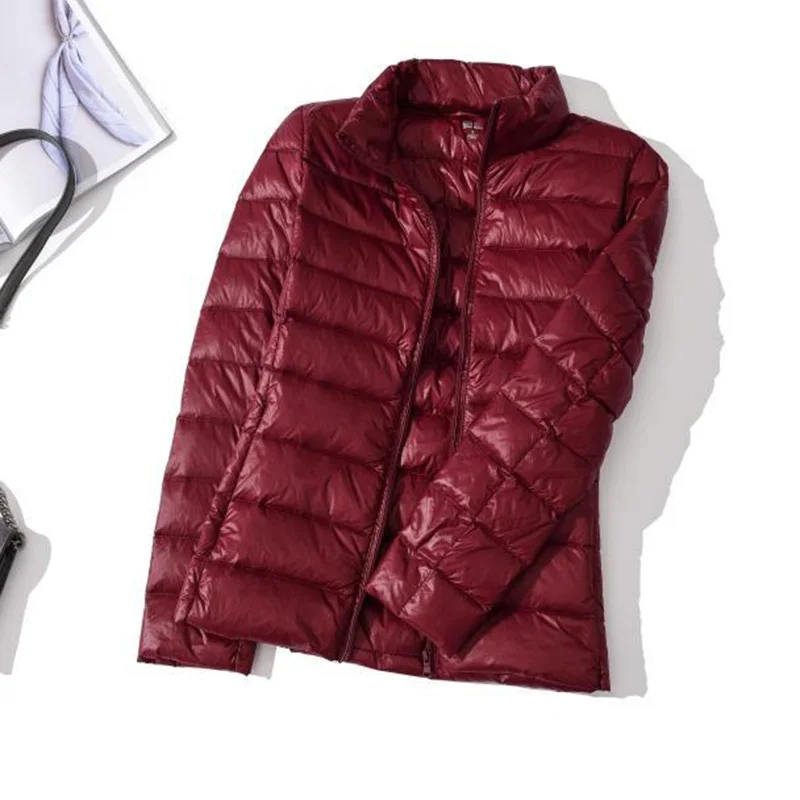 

Spring Autumn Light Thin Down Jackets Female Stand Collar Short Loose Down Coat Women Casual Plus Size 3XL Down Coats YP2046