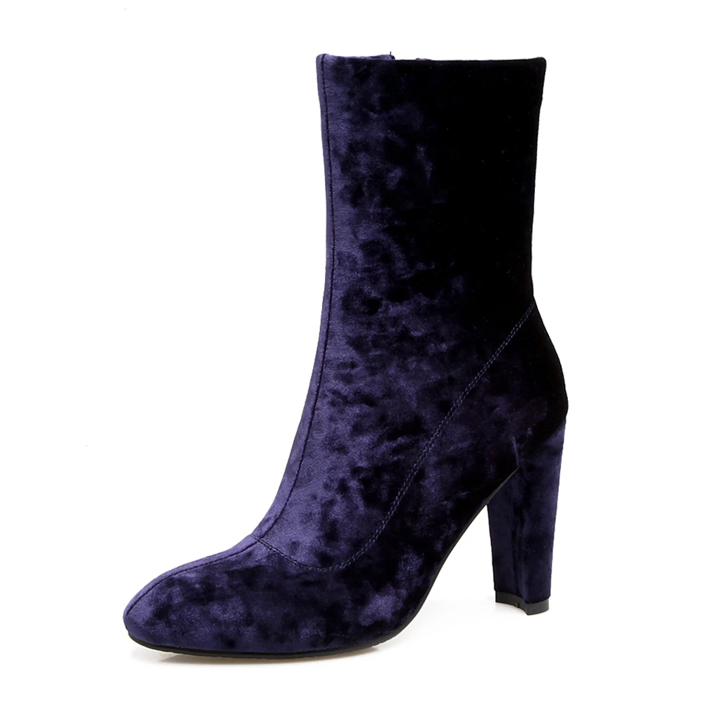 purple thin fur DORATASIA/Брендовые женские ботинки на меху на высоком каблуке 10 см размера плюс 33-46, Элегантные зимние Бархатные вечерние ботинки, женские ботинки до середины икры - Цвет: purple thin fur