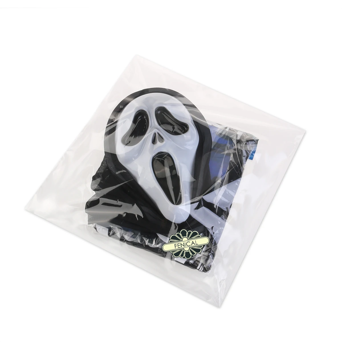 FENICAL Halloween Skull Skeleton Ghost Clothes& Screaming Ghost Mask Masquerade Costume Cosplay Props Set for Adults Black A20