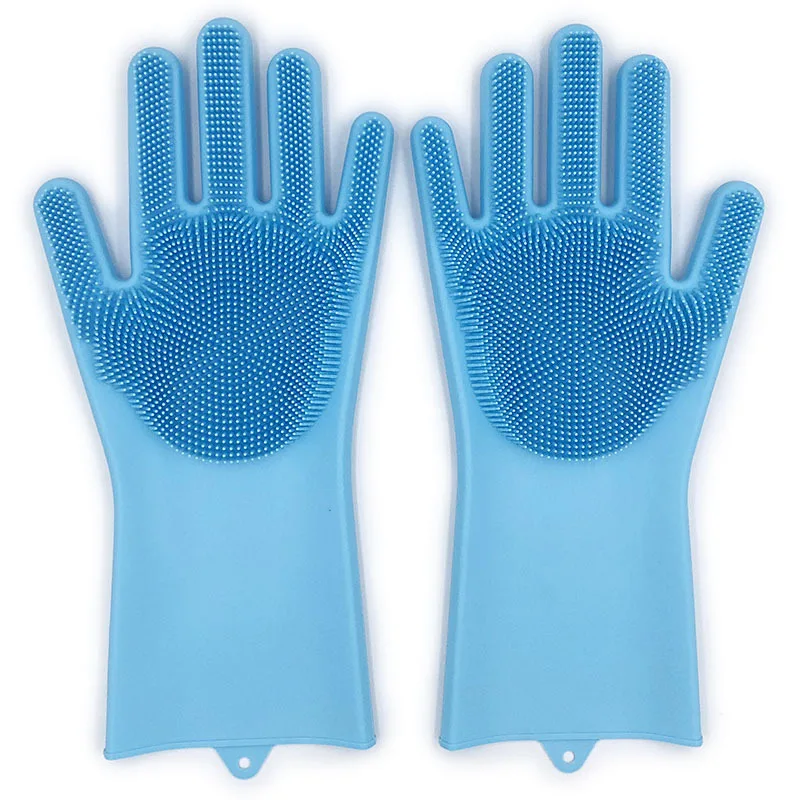 Light blue 1 пара силиконовых рабочих перчаток щетка для мытья кухонных предметов Волшебные силиконовые перчатки для мытья посуды для дома - Цвет: Light blue
