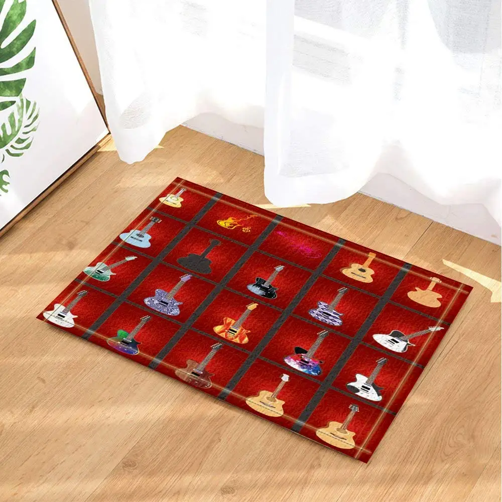 Guitars Decor Musician Gifts Electro Guitar Bath Rugs Non-Slip Funny Indoor Outdoor Doormat | Дом и сад