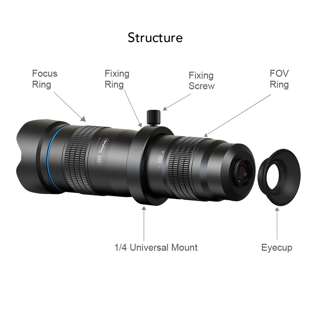 HD 28X мобильный телефон объектив для камеры Оптический металлический телескоп