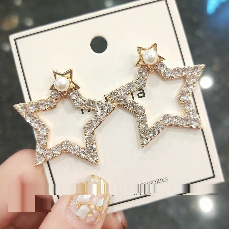 Корейские женские Super Star Crystal серьги флэш Серьги темперамент двойной пентаграммы кулон Серьги для женщин fsb490