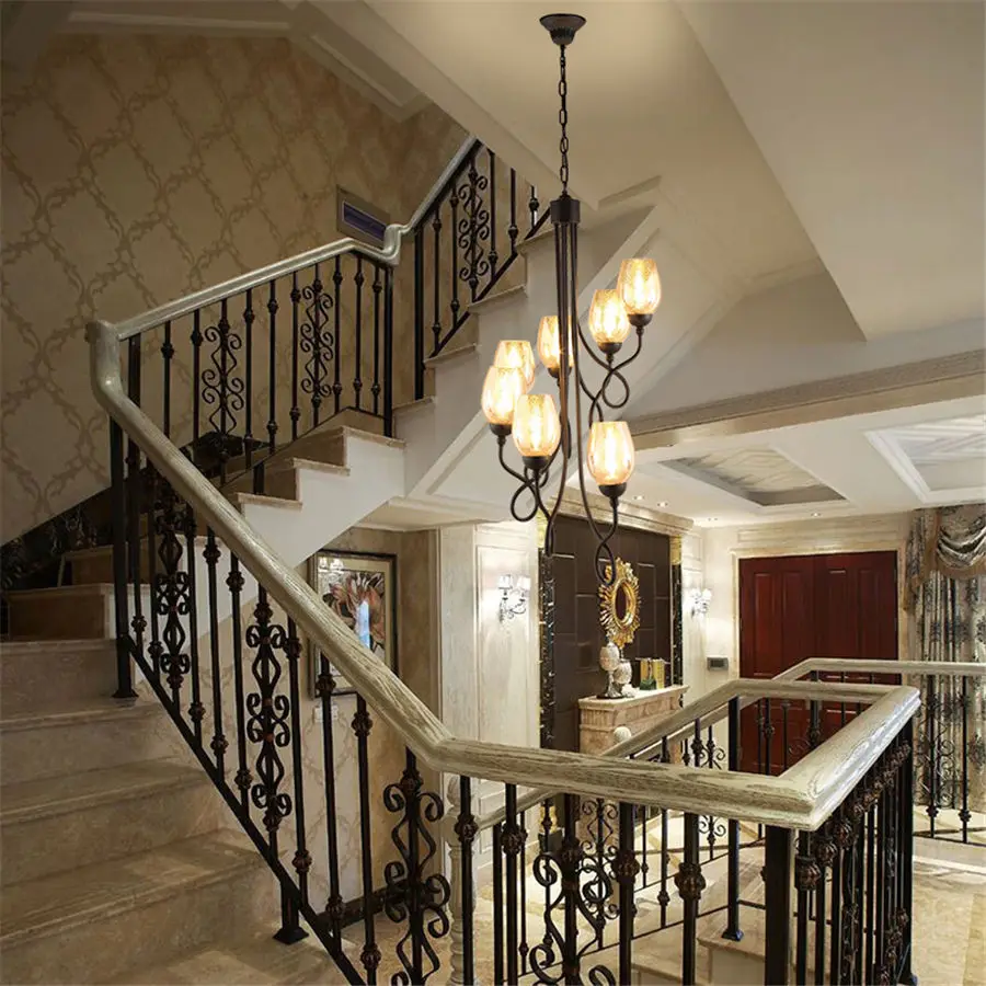 Американский Роскошные поворот лестницы светодиодные люстры для villa hotel
