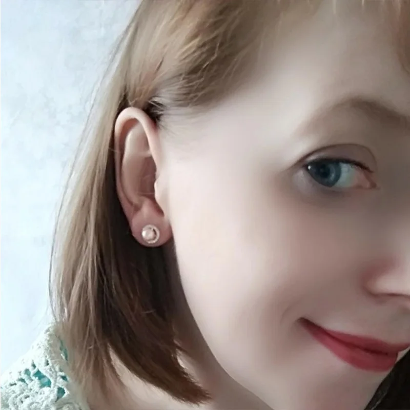 CZCITY Классический круглый Форма серьги гвоздики для женщин из натурального