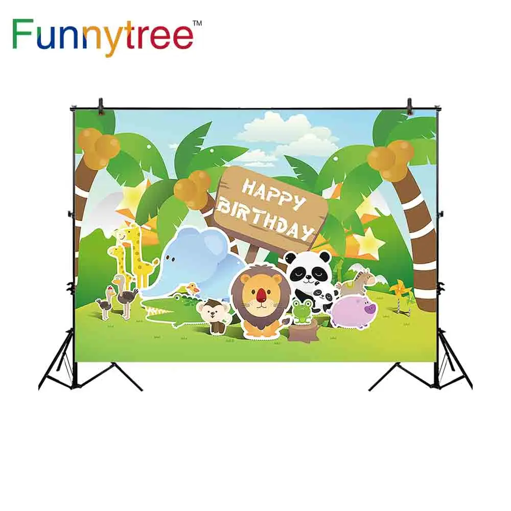 Funnytree backdrop for photographic studio animal birthday coconut tree kids stars professional background photocall photobooth |