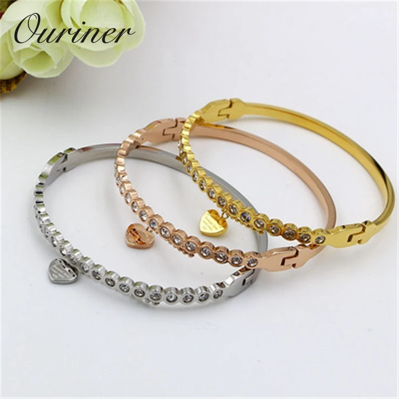 Браслет и браслет из нержавеющей стали для женщин блестящий с кристаллами ААА