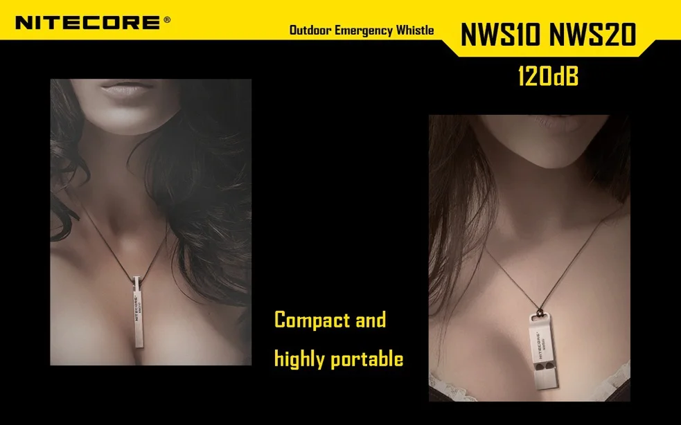 Nitecore NWS10 титановый аварийный ожерелье со свистком уличный кулон 120 дБ с брелоком +