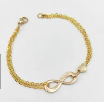 Gold Plated Модный золотой серебряный браслет 8 Сердце с бесконечностью знак любви бесконечный металлический браслет в стиле панк браслет на руку для женщин девушек ювелирные изделия для влюбленных - Окраска металла: Gold Plated