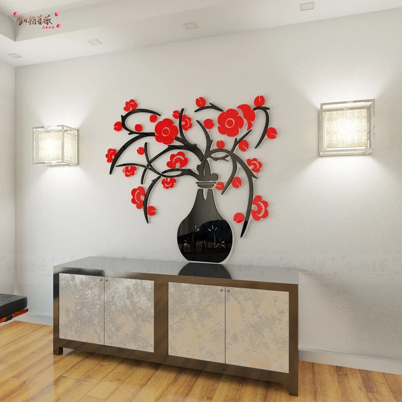 Креативная 3D Трехмерная хрустальная ваза фиолетовый цветок Настенная Наклейка