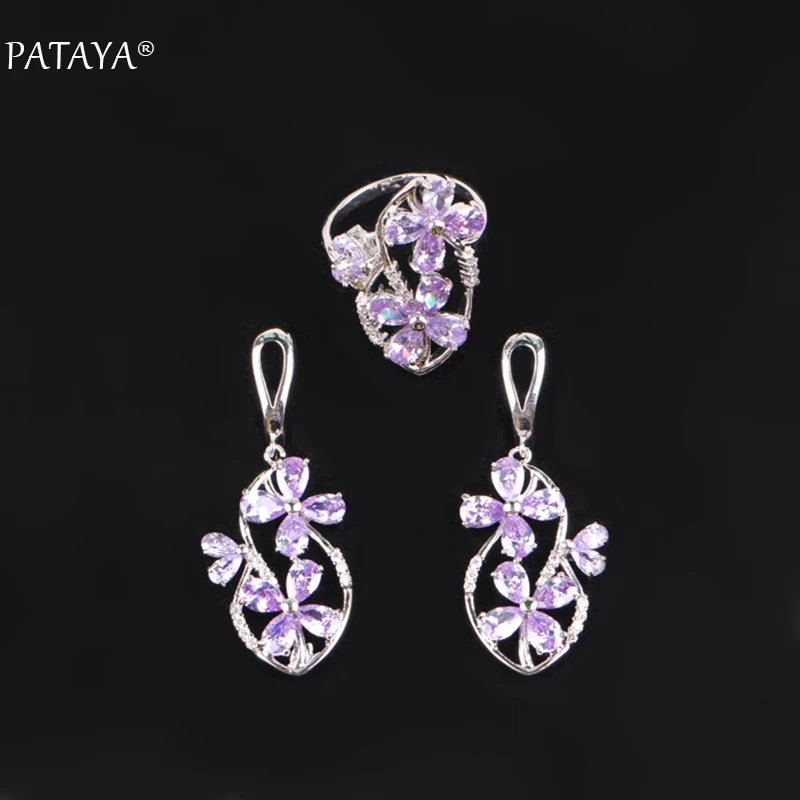 Комплект ювелирных изделий PATAYA светло синие цветы настоящий белый золотой