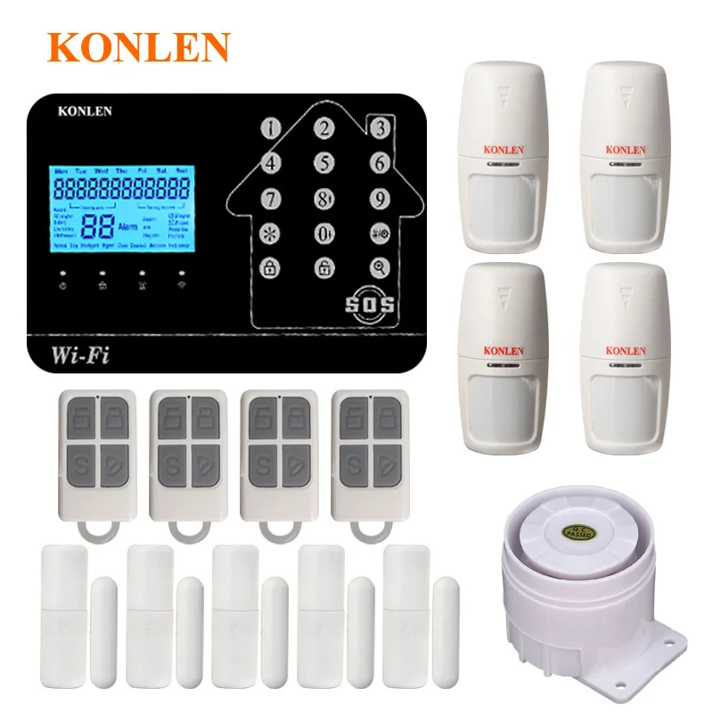 KONLEN домашняя охранная wifi GSM PSTN система сигнализации комплекты беспроводной PIR