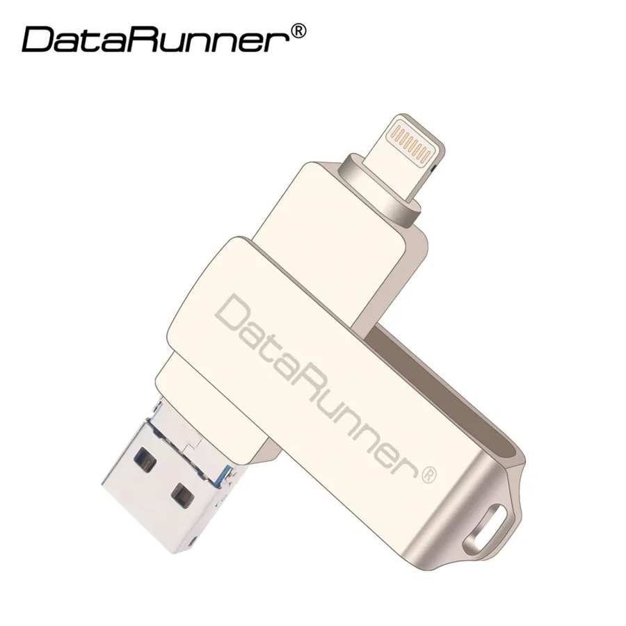 DataRunner USB флэш-накопитель Вращающаяся ручка накопитель 32 ГБ флэш-диск для iOS/Android/PC 16 Гб 64 Гб 128 Гб OTG флешки, USB флеш-карта памяти - Цвет: Серебристый