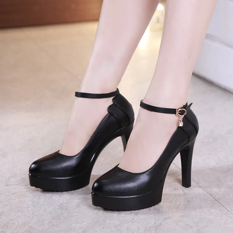 Размера плюс туфли на высоком каблуке Кожаная обувь платформе Изысканные