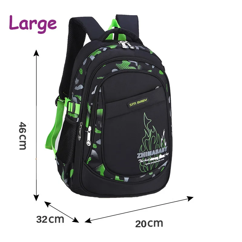 large green Школьный рюкзак для детей, повседневные Рюкзаки из нейлона, большой размер, школьные сумки для студентов, От 7 до 14 лет, Водонепроницаемый Школьный рюкзак для мальчиков, детский рюкзак - Цвет: large green