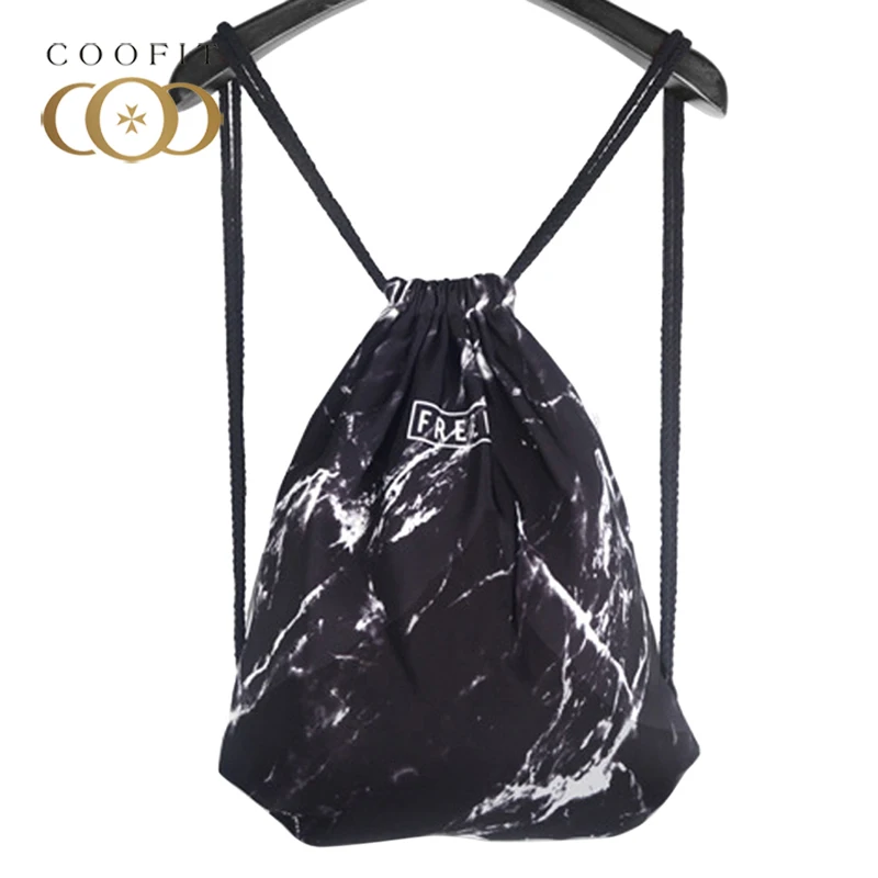 

Рюкзак Coofit с мраморным принтом на шнурке для мужчин и женщин, Повседневный, Холщовый, черный, белый мешок с завязками, 2018