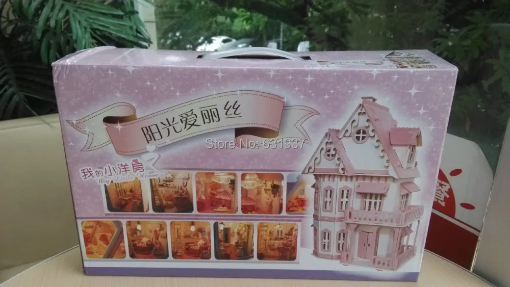 Горячие Солнечный свет Алиса розовый DIY деревянный Миниатюрный Кукольный дом мебель ручной работы 3D миниатюрный кукольный домик игрушки Gits Инструкция на английском языке
