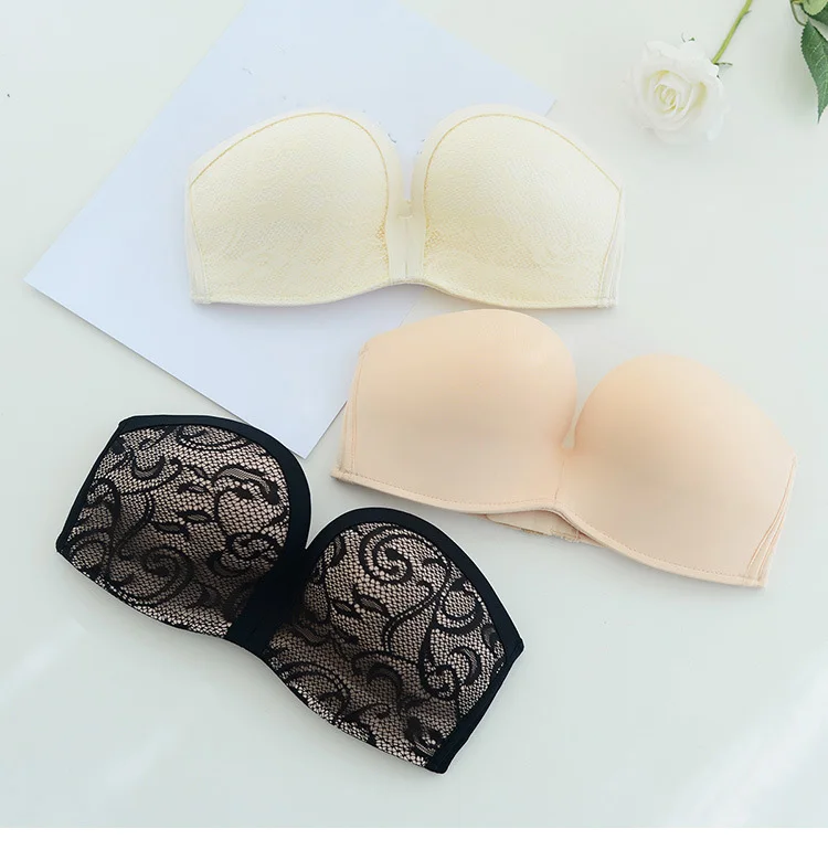 Новая летняя Нескользящая без бретелек Кружева стальным кольцом собрались