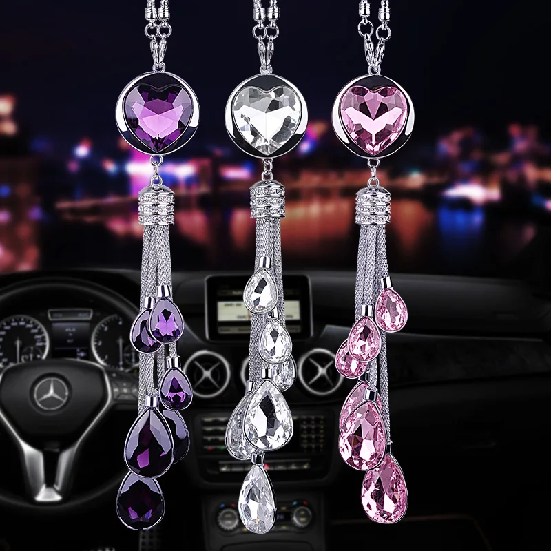 

Car Rear View Mirror Charm Crystal Heart Shape Hanging Ornament Rhinestone Interior Decor Crystal Fox Lucky Charm Pendant Women