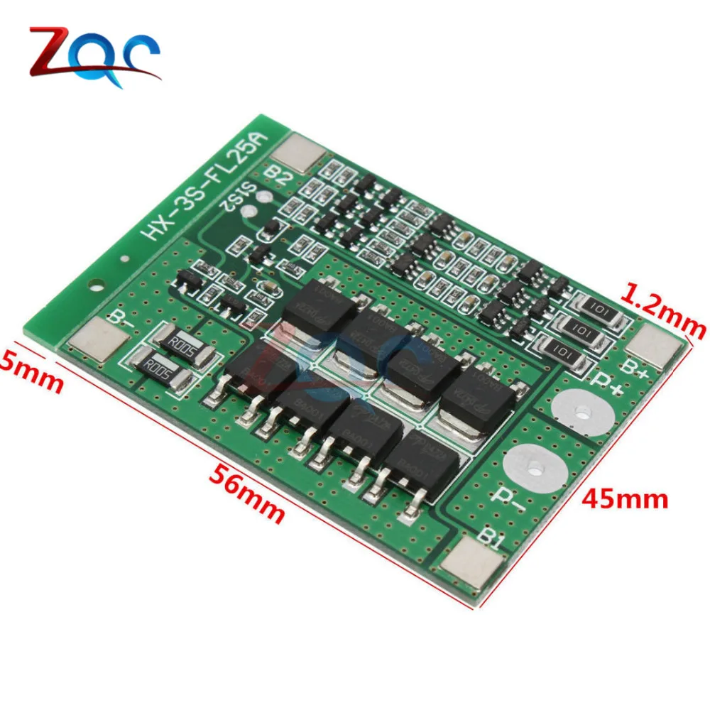 Защитная плата 3S 25A Li Ion 18650 BMS PCM для аккумулятора с балансиром литий ионного
