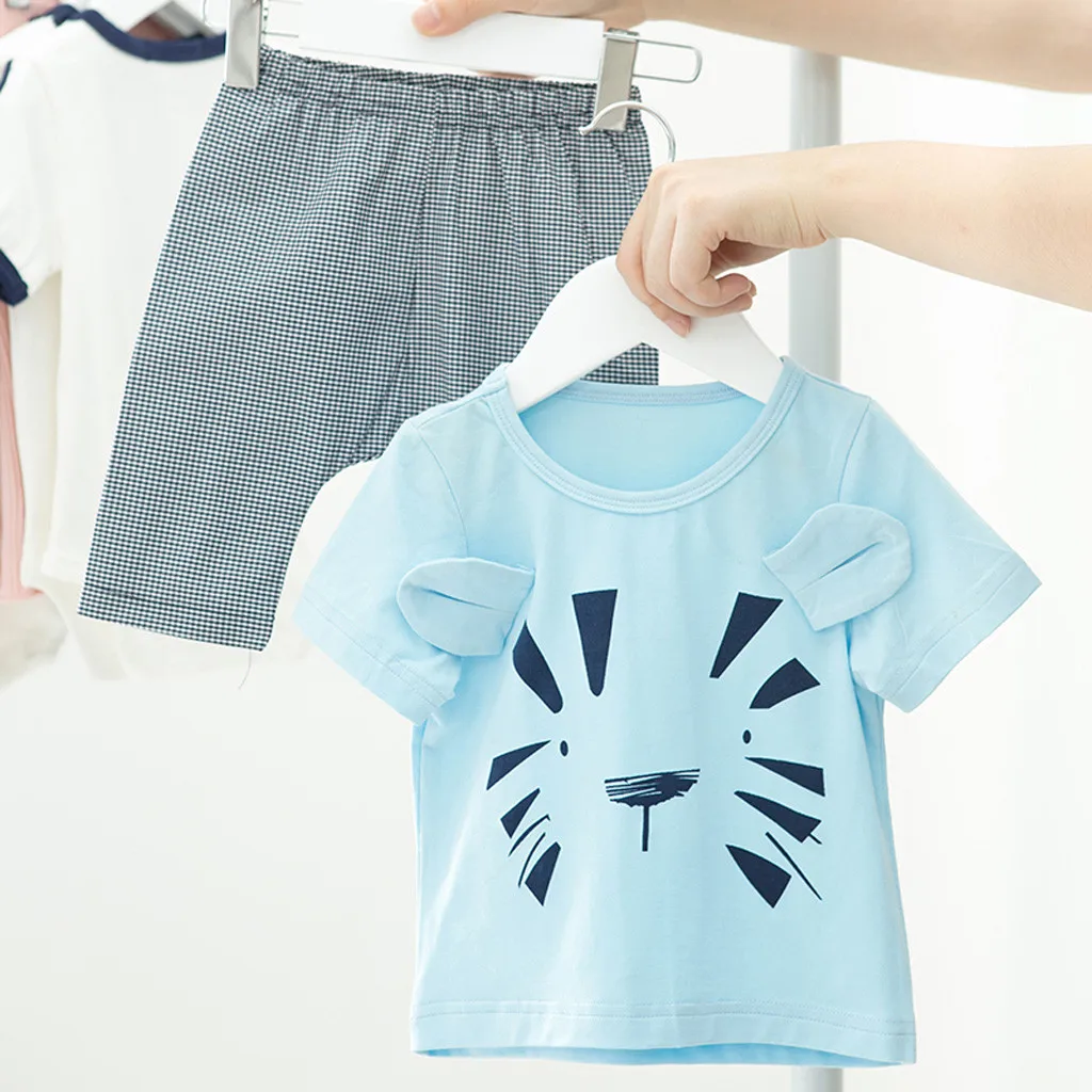 Boy summer suit Infant Baby Kid Cartoon Printed 3D Ears T Shirt Tops+Pants Outfits Set children clothes #06 |