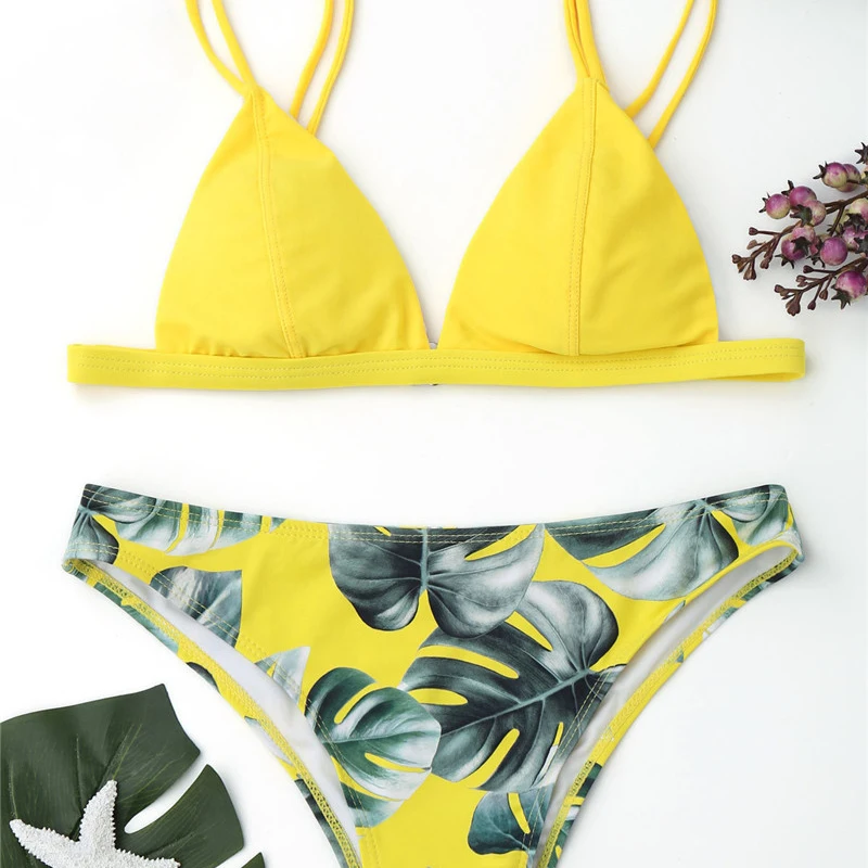 Vgowater2018 sexy Brazilian bikini suit swimsuit white female Cami palm leaf print biquni |