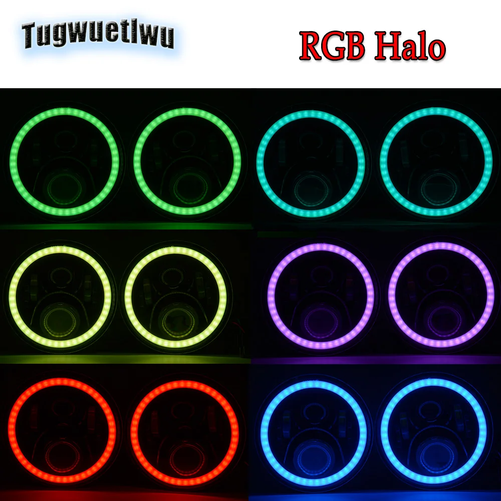 2pcs 7inch 7" LED Headlight RGB DRL Halo Ring APP Control Multicolor Bluetooth for Lada 4x4 urban Niva Jeep Wrangler TJ JK LJ CJ |