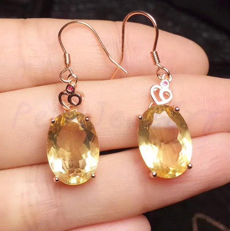 Натуральный цитрин или топаз серьги 6.5ct * 2 шт драгоценный камень Бесплатная