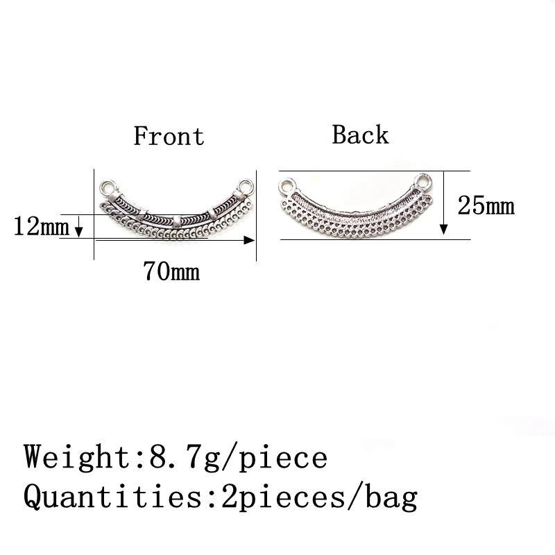 

2019 New Fashion 2pieces/bag 70mm Zinc Alloy Necklace Porous Connector Charms Linker for DIY Jewelry Accessories