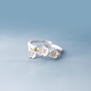 Литературный цветок сливы 925 Стерлинговое Серебро темперамент Личность Модные женские модный изменяемый Размер Открытые Кольца SRI003