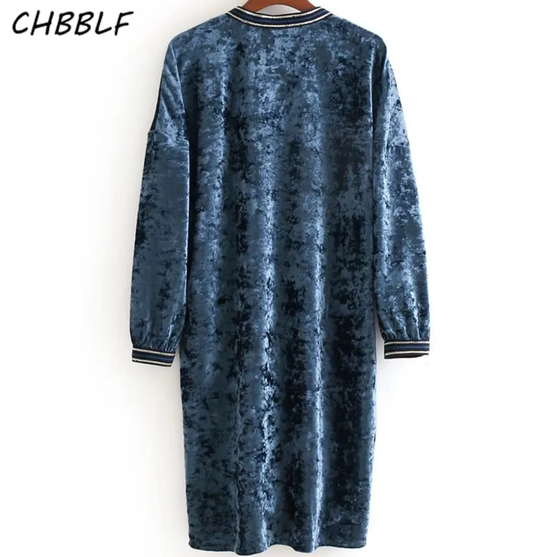 Женские винтажные V шеи бархат свободное платье oversize-Длинные рукава в стиле ретро